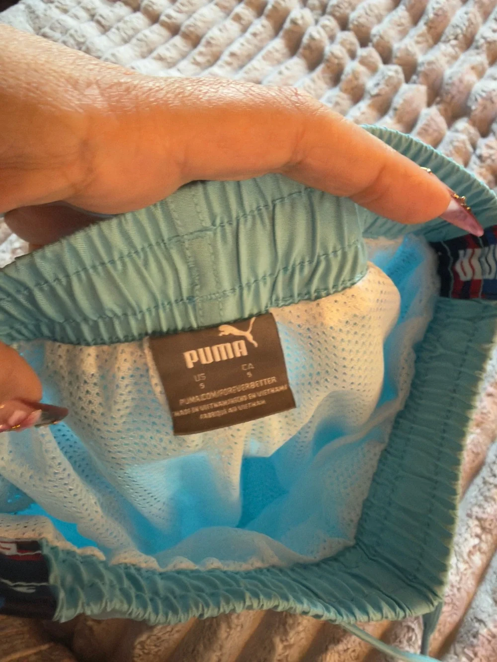 Puma Kids Light Blue Swim Trunks with Logo Tape